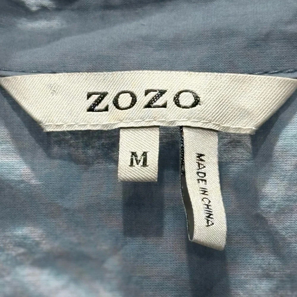 ZOZO Women’s Blue Utility Shirt Dress Size M Button Front Roll Tab Sleeves EUC - Picture 2 of 3
